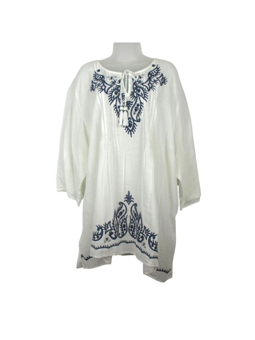 Catherines Embroidered Tunic White Lightweight Cotton Size 4X Coastal Casual